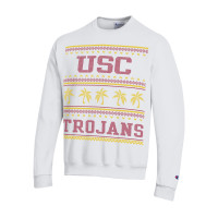 USC Trojans Unisex Champion White Palm Tree Holiday Crew Neck Sweatshirt